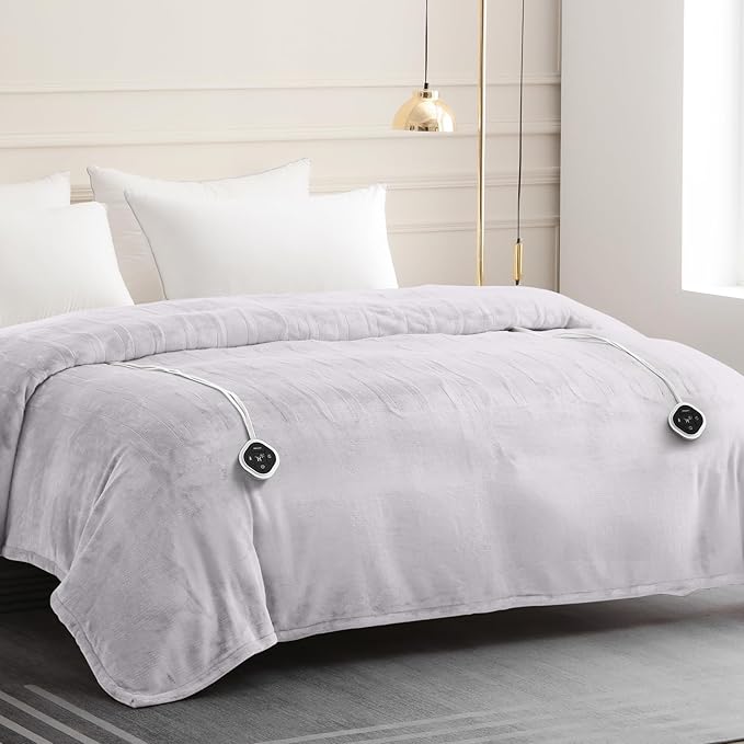 HOMLYNS LuxeHeat Heated Blanket Electric Blanket King Size, Soft Flannel Sherpa Heating Blanket with 10 Heat Settings, 1-10 hrs Timer Auto Shut Off (90x100 inches, Taupe)