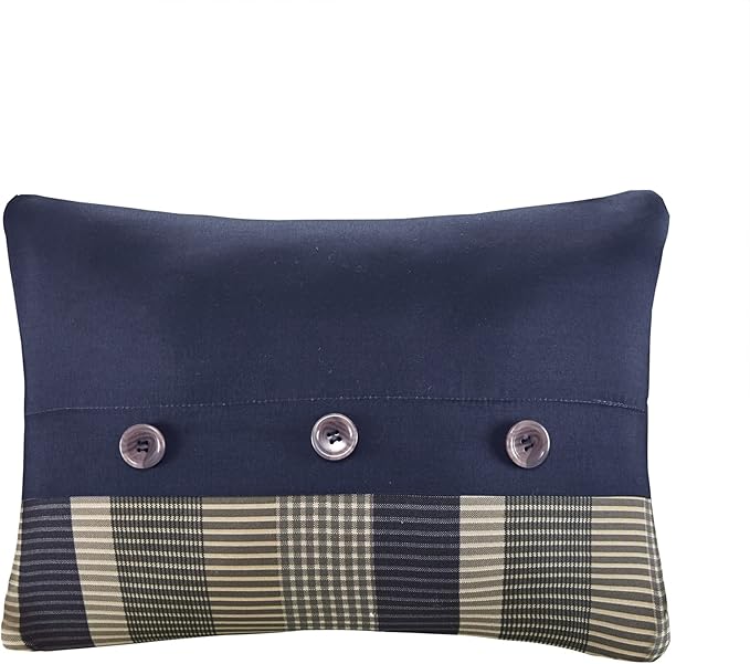 Intelligent Design Robbie 9-Piece Full Comforter Set – Lightweight All-Season Plaid Bedding, Navy/Tan, Cozy Bed-in-a-Bag with Matching Shams & Decorative Pillow, Modern Casual Style