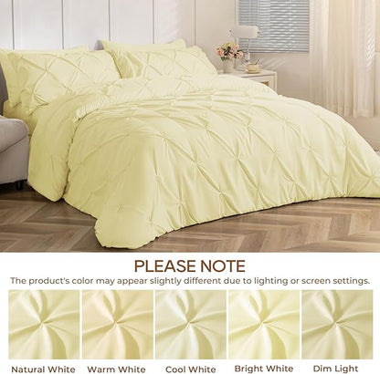 Sasttie Full Size Comforter Set, 7-Piece Bed in a Bag, Pintuck Bedding Set for All Season, Includes Comforter, Flat Sheet, Fitted Sheet, Pillowcases and Pillowshams, Cream Yellow