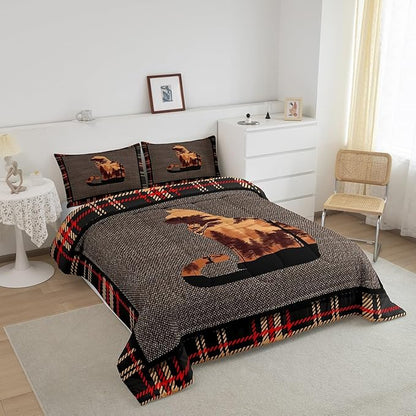 Erosebridal Cute Dog Queen Comforter Set for Boys Girls Kids,Vintage Pet Animals Bedding Set Western Decor,Rustic Farmhouse Down Comforter,Nature Woodland Pattern Grey Orange Duvet Set Room Decor