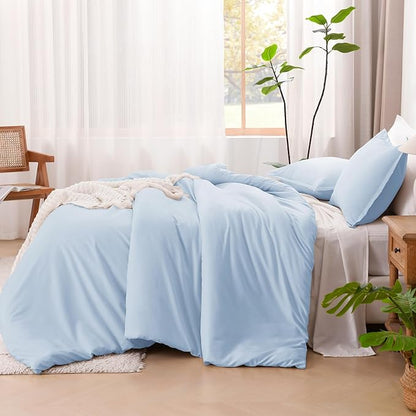 Litanika Comforters Light Blue Twin/Twin XL Size, 2 Pieces Lightweight Solid Bedding Comforter Set, All Season Fluffy Bed Set (66x90In Comforter & 1 Pillowcase)