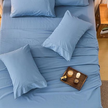 Bedlifes 100% French Flax Linen Sheets Set Queen Size - 6 Piece Extra Deep Pocket 18-24",Soft Breathable Queen Bed Sheets with Temperature Regulating & Moisture-Wicking(Flint Blue