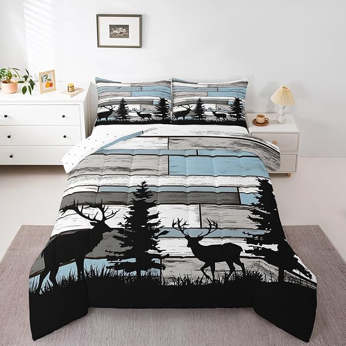 Feelyou Deer Comforter Set for Girls Boys Kids Deer Hunting Bedding Set Room Decorative Western Rustic Forest Animal Print Bedding Set Canbin Deer Brown Duvet Set Twin Size 2Pcs Quilt Set