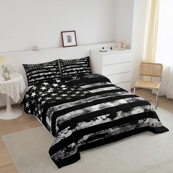 Erosebridal Camouflage Bedding Set Full Size American Flag Comforter Set for Kids Boys Girls,Black Army Camo Bedding Comforter Sets,Vintage Camo Design Duvet Insert with 2 Pillowcases