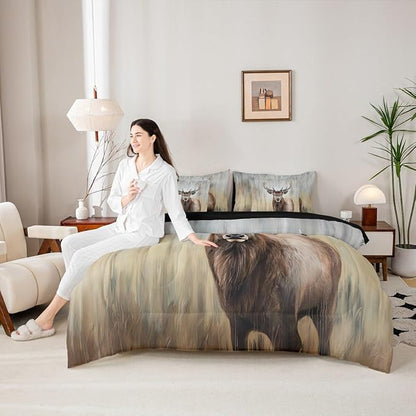 Erosebridal Cute Deer 7 Pieces Bedding Set King Size | Hunting Deer Comforter Set with Sheets for Kids Boys Girls Rustic Cabin Bed in A Bag with Flat Fitted Sheets Antler Moose Wild Animal Bed Sets