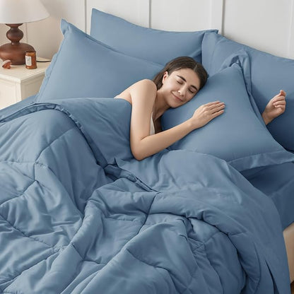 JOLLYVOGUE California King Comforter Set, Ultra-Soft Bed in a Bag Cal King Size 7 Pieces, Oeko-TEX Certified Bedding Set with Down Alternative Comforter, Sheets, Pillowcases & Shams, Dusty Blue