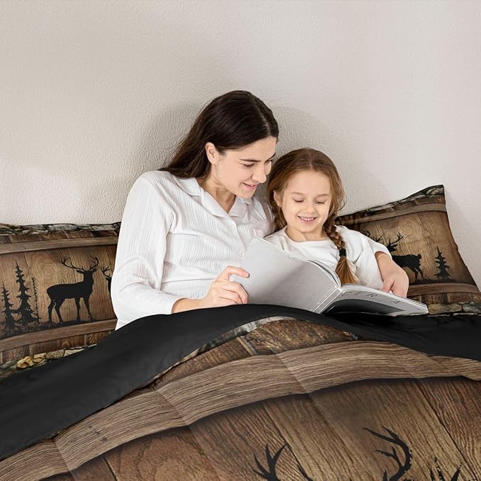 Erosebridal Hunting Deer Comforter Set Rustic Cabin Western Toddler Bedding Sets for Boys Girls Kids Woodland Wildlife Print Comforter Farmhouse Wooden Stone Decor Quilt Duvet 2 Pcs