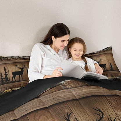 Erosebridal Hunting Deer Comforter Set Rustic Cabin Western Twin Bedding Sets for Boys Girls Kids Woodland Wildlife Print Comforter Farmhouse Wooden Stone Decor Quilt Duvet 2 Pcs