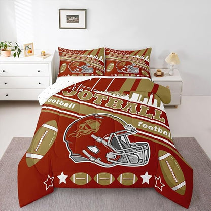 Feelyou Football Bedding Set Boys Girls Toddler Size Women Men Football City Comforter Set Rugby Sports Duvet Quilt Bedroom Decor