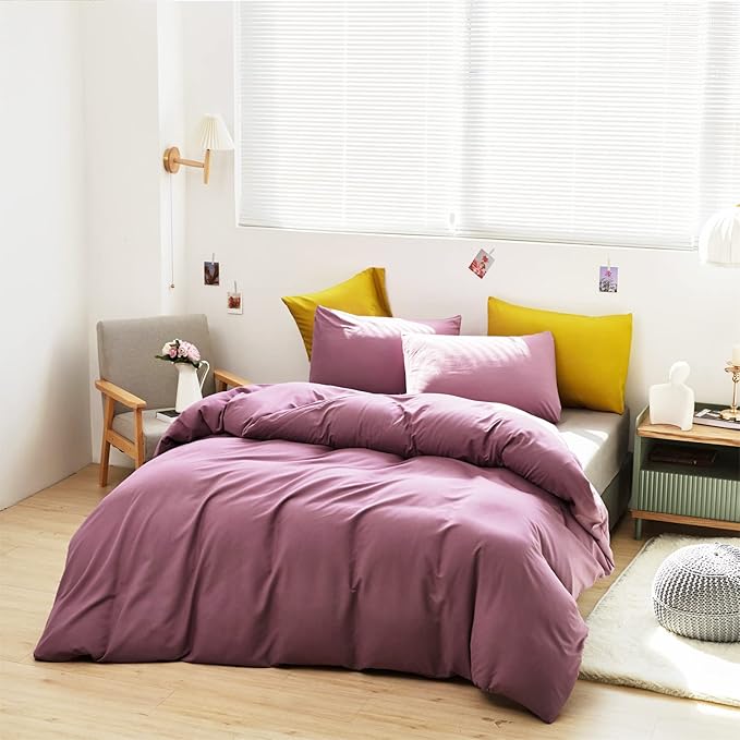 Wellboo Purple Comforter Sets King Size Dusty Purple Bedding Comforters Cotton Modern Lilac Soft Quilts Women Girls Pale Mauve Purple Blankets Grape Purple Vintage Bedding Plain Lavender Purple Bed