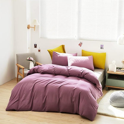 Wellboo Purple Comforter Sets King Size Dusty Purple Bedding Comforters Cotton Modern Lilac Soft Quilts Women Girls Pale Mauve Purple Blankets Grape Purple Vintage Bedding Plain Lavender Purple Bed