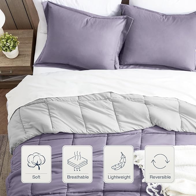 satisomnia California King Comforter Set, Purple Bedding Comforters Cal King Size, 3 Pieces Down Alternative Bed Comforter Lightweight Soft Bed Set Breathable, Reversible All Season Bedding Sets