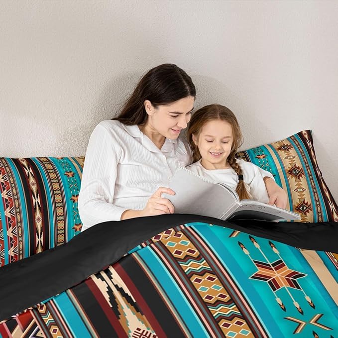 Aztec Quilt Ethnic Tribal Arrow Comforter Set,Retro Southwest Native Bohemian Bedding Set King,Western Star Geometric Sriped Duvet Insert African Tribe Exotic Nordic Style Boho Decor,Blue Brown