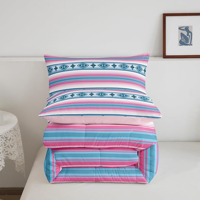 Erosebridal Bohemian Toddler Comforter Set for Girls Women,Western Boho Kids Bedding Sets Southwest Tribal Aztec Bedding Comforter Sets Ethnic Mexican Geometric Diamond Stripe Bed Set Room Decor