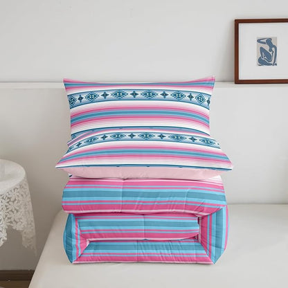 Erosebridal Bohemian Toddler Comforter Set for Girls Women,Western Boho Kids Bedding Sets Southwest Tribal Aztec Bedding Comforter Sets Ethnic Mexican Geometric Diamond Stripe Bed Set Room Decor