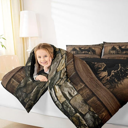 Erosebridal Rustic Deer King Bedding Set Farmhouse Cabin Comforter Set for Boys Teen Men Hunting Wildlife Deer Theme Bed Comforter Sets,Country Lodge Western Quilt Duvet
