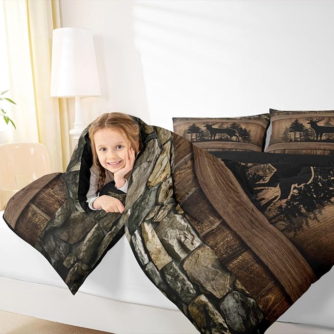 Erosebridal Rustic Deer Twin Bedding Set Farmhouse Cabin Comforter Set for Boys Teen Men Hunting Wildlife Deer Theme Bed Comforter Sets,Country Lodge Western Quilt Duvet