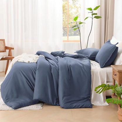 Litanika Comforters Bluish Grey Full Size, 3 Pieces Lightweight Solid Bedding Set & Collections, All Season Fluffy Bed Set (79x90In Comforter & 2 Pillowcases)