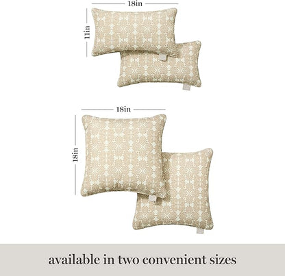 Martha Stewart Tulum Indoor Outdoor Decorative Lumbar Pillow 2-Pack Set, UV Fade Resistant, Water Repellent, Printed Modern Design, Taupe, 11"x18"