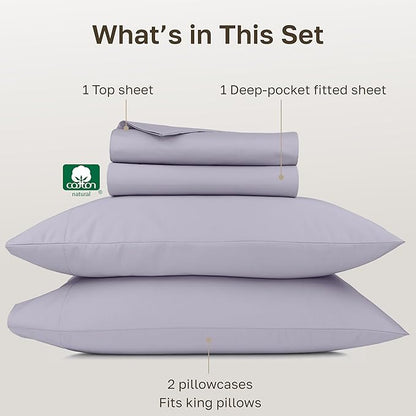 California Design Den King Size Sheets Set - 1000 Thread Count Sateen, Thick and Natural 100% Cotton Bed Sheets King Size, Deep Pockets, Durable Bedding - Lavender Grey