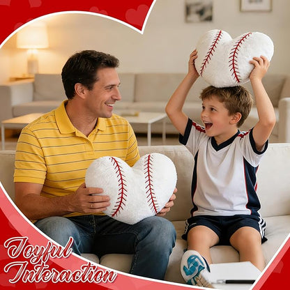 2Pcs Baseball Throw Pillow, 11 in Soft Embroidered Fluffy Baseball Pillow, Stuffed Plush Heart Shape Baseball Pillow for Bedrooom Couch Bed Decoration, Gift for Baseball Lover Player Team