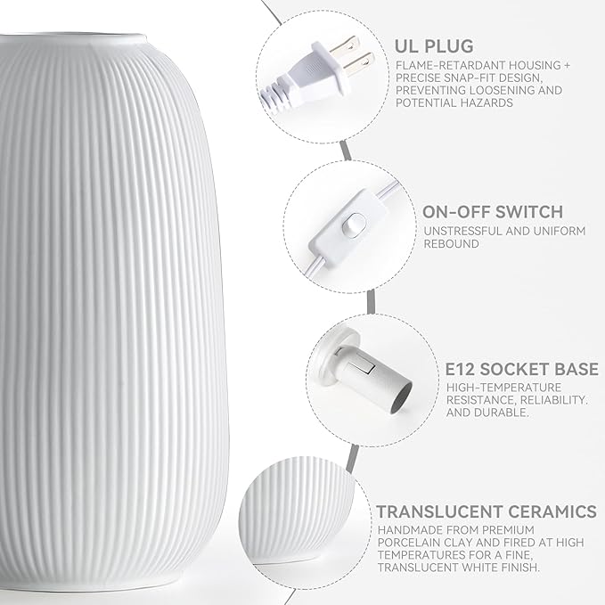 9.5" Modern Ceramic Table Lamp,White Bedside Table lamp, Night Lamp,Decorative Lamp,Ambient Lighting,Artistic lamp,Suitable for Living Room, Bedroom, Entrance, Kitchens, Corded, Bulb Included