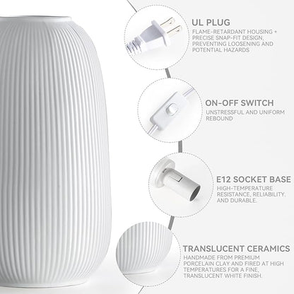 9.5" Modern Ceramic Table Lamp,White Bedside Table lamp, Night Lamp,Decorative Lamp,Ambient Lighting,Artistic lamp,Suitable for Living Room, Bedroom, Entrance, Kitchens, Corded, Bulb Included