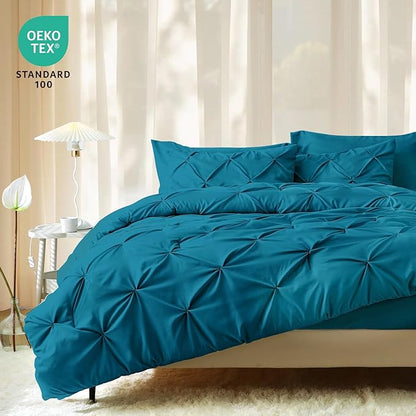 JOLLYVOGUE Full Size Comforter Sets 7 Pieces - Bed in a Bag Full for All Season, Pintuck Bedding Comforter Sets with Comforter, Flat Sheet, Fitted Sheet and Pillowcases & Shams, Teal
