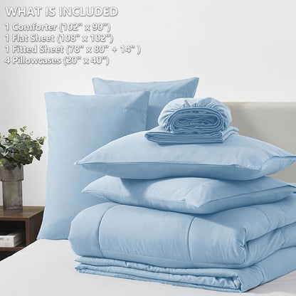 CozyLux King Size Comforter Set Baby Blue, 7 Pieces Bed in a Bag, Blue Comforter King Size, All Season Bedding Sets with Stitch Quilted Comforter, Flat Sheet, Fitted Sheet, Pillowcases