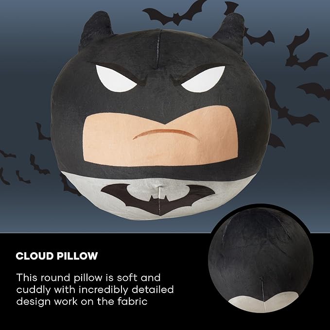Northwest Batman Cloud Pillow – Warner Brothers DC Comics, Grey Detective Design – Ultra Soft Plush Pillow for Bed, Couch, or Decor