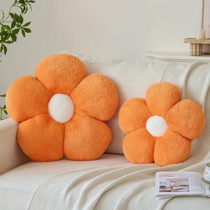 Zlgkjk Flower Pillows, Decorative Throw Pillow with Soft Plush for Couch Bed, Cute Daisy Pillow Cushion Home Decor Floral Throw Pillow (Orange, 19.6 Inches)