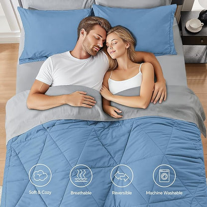 BEDELITE Twin Comforter Set 5 Pieces Bed in A Bag - Soft Microfiber Reversible Blue Bed Set with Comforters, Sheets, Pillowcase & Sham, Cozy Luxury Bedding Sets for All Season