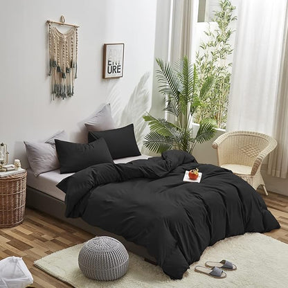 Houseri Black Comforter Set - Queen Size, Soft & Comfy, All Season, Plain Black, Lightweight & Fluffy Bedding for Men, Women, Boys & Girls