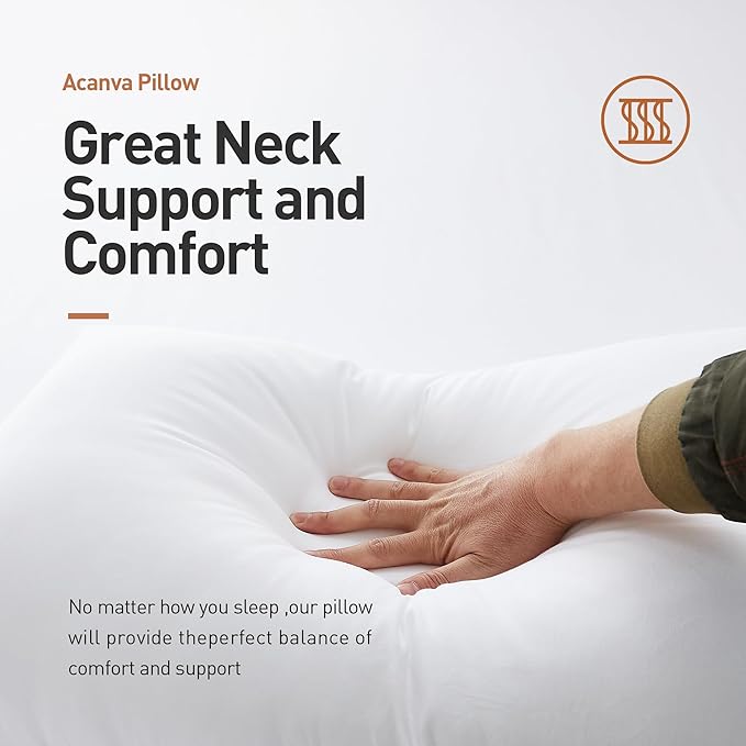 Acanva Bed Pillows 2 Pack Hotel Collection Luxury Soft Inserts for Sleeping-Breathable and Comfortable for Stomach Back Sleepers, Standard (Pack of 2),