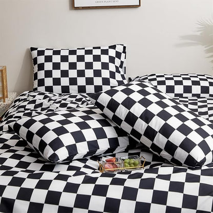 Pureant Black White Plaid Comforter Set California King Black Checkerboard Grid Bedding Comforter Black and White Grid Quilts Cal King Soft Black Buffalo Grid Comforter Checkered Geomertic Bed