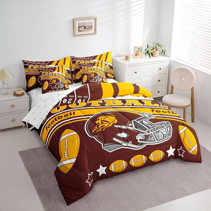 Feelyou Football 7 Pieces Comforter Sets Queen Size Kids Rugby Sports Bedding Set for All Season Football City Bed in a Bag with Comforter, Sheets, Pillowcases & Cushion Cover