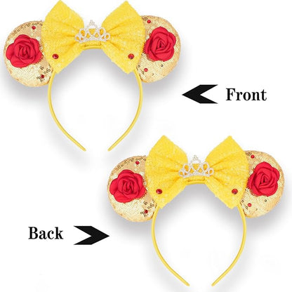 Mouse Ear Headbands,Sparkle Mouse Ears Headband for Women Girls Cartoon Princess Costume Cosplay Decoration(belle)