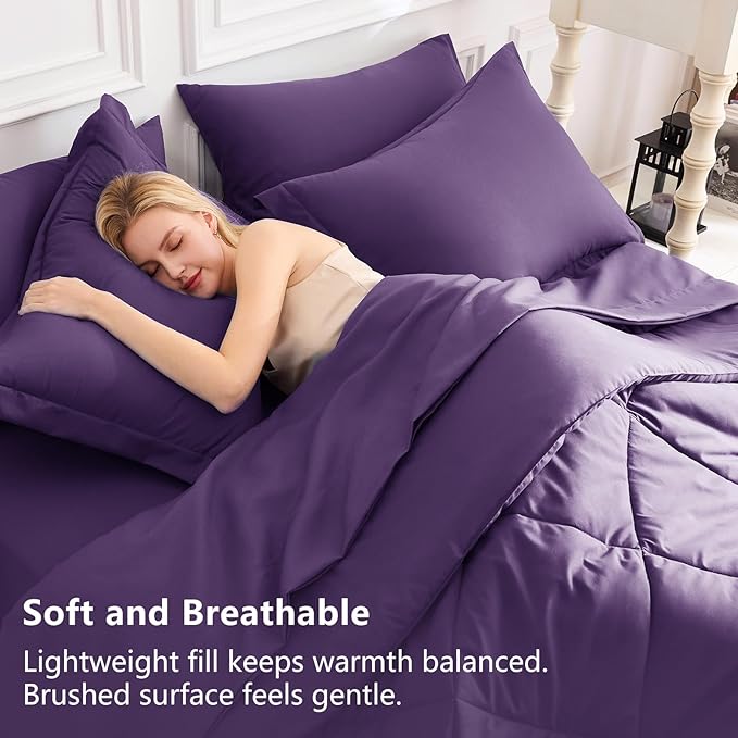 CozyLux Queen Comforter Set Purple - Bed in a Bag Queen Size 7 Pieces, Luxury Soft Bed Set for All Seasons, Bedding Set with Down Alternative Comforter, Sheets, Pillowcases & Shams