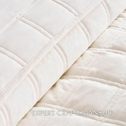 EVERGRACE 3 Pieces Luxurious Velvet Quilt Queen Size, Ultra Soft Bedspread Coverlet Set, Double Box Stitch Lightweight Velvet Comforter for All Season with 2 Shams, Cream White, 92"x96"