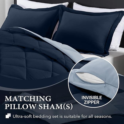 downluxe Full Size Comforter Set - Blue and Sapphire Full Comforter - Soft Bedding Sets for All Seasons -3- Piece Comforter Set Full with 2 Reversible Pillow Shams