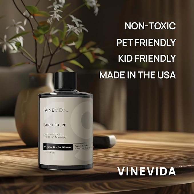 VINEVIDA [16 Fl Oz] Caribbean Teakwood Fragrance Oil for Cold Air Diffusers, Essential Oils for Diffuser Oil Refill & Air Freshener Room Spray