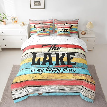 Erosebridal Lake Themed Comforter Set - 7-Piece Bed-in-a-Bag with 1 Comforter, 2 Sheets (Flat & Fitted), 2 Pillowcases & 2 Throw Pillow Covers
