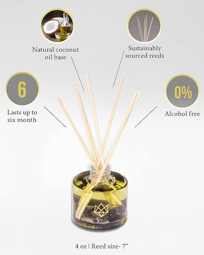 Crystal Infused Reed Diffuser, 4 OZ, Transformation - Amethyst Crystal Infused - Scents of Jasmine, Bergamot, Vanilla, & Cedar - Home Decor, House Warming, Valentine's Day Gift