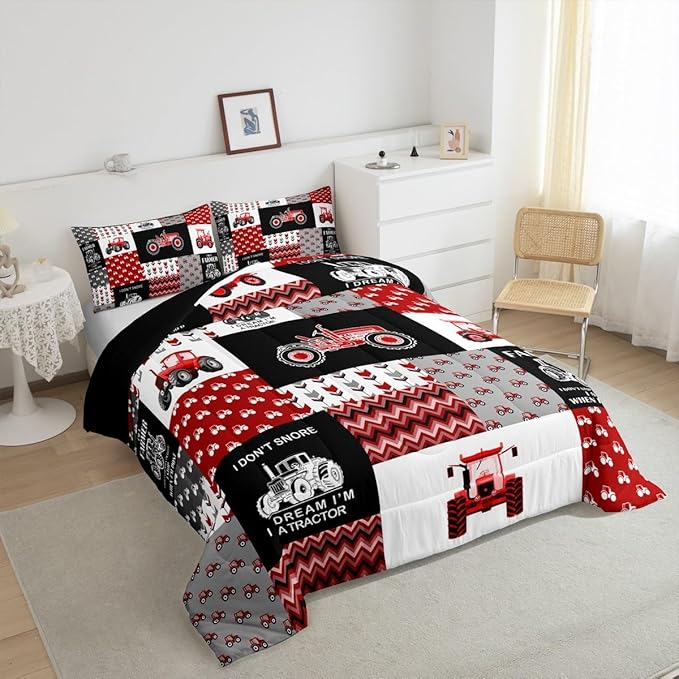 Feelyou Cartoon Tractor Comforter Set Farm Tractor Down Duvet for Kids Boys Toddler Vehicle Truck Bedding Set Harvester Excavator Comforter 1 Comforter Set with 1 Pillowcase Twin Size