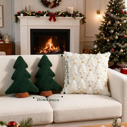 Artmag Christmas Pillows, Decorative Christmas Tree Pillow Set of 2 Stuffed Tree Shaped Plush Pillow for Holiday Party Sofa Living Room Decoration (13" x 10.5", Green)