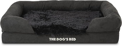 The Dog’s Bed Orthopedic Memory Foam Dog Bed with Bolsters, Fur Fabric, Black Fur, M