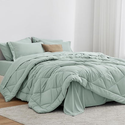 Love's cabin Full Comforter Set Aqua, 7 Pieces Full Bed in a Bag, All Season Bedding Sets with 1 Comforter, 1 Flat Sheet, 1 Fitted Sheet, 2 Pillowcase and 2 Pillow Sham