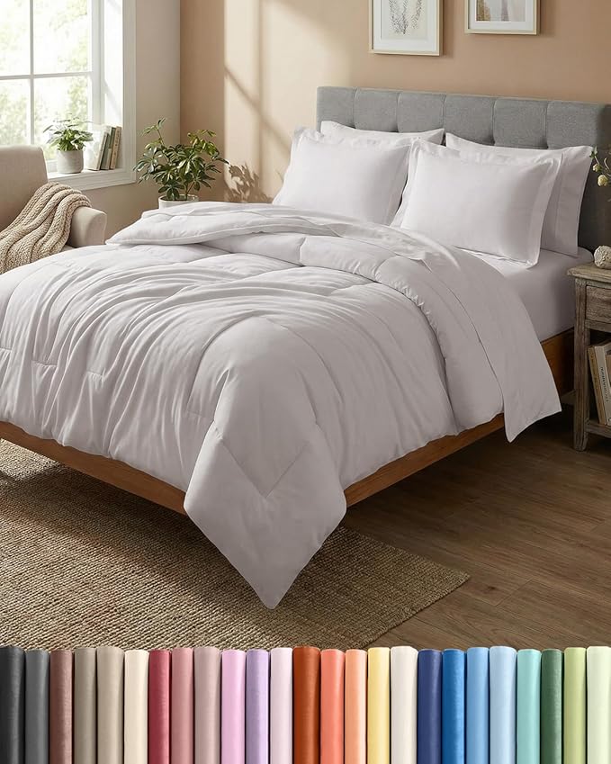 Queen Comforter Set - 7 Piece Bed in a Bag Queen Size Bed Set - Down Alternative Comforter, Flat Sheet, Fitted Sheet, Pillowcase & Shams for All Seasons - Ultra Soft, Comfy & Breathable - Light Grey