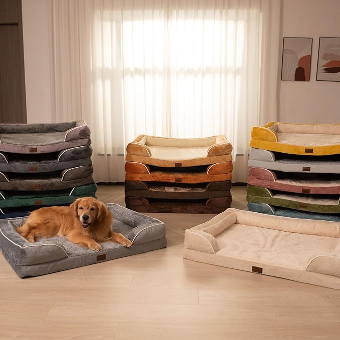 Comfort Expression Orthopedic Dog Bed for Large Dogs 36x27 Inch, Waterproof Supportive Egg Crate Foam Large Pet Bed with Removable Bolsters, Dog Couch with Washable Cover & Non-Slip Bottom, Pink