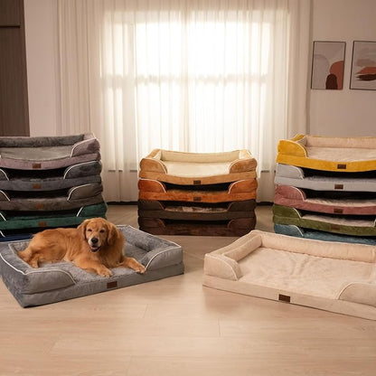 Comfort Expression Orthopedic Dog Bed for Medium Dogs 30x20 Inch, Waterproof Egg Crate Foam Medium Pet Bed with Removable Bolsters, Dog Couch with Washable Cover & Non-Slip Bottom, Grey White